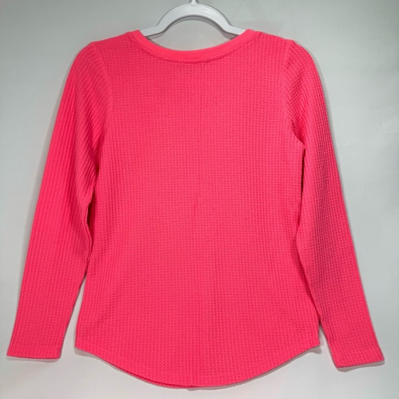 Loft Women's Longsleeve Waffle Knit Henley Button Small Petite SP Pink Shirt Top - Picture 2 of 4